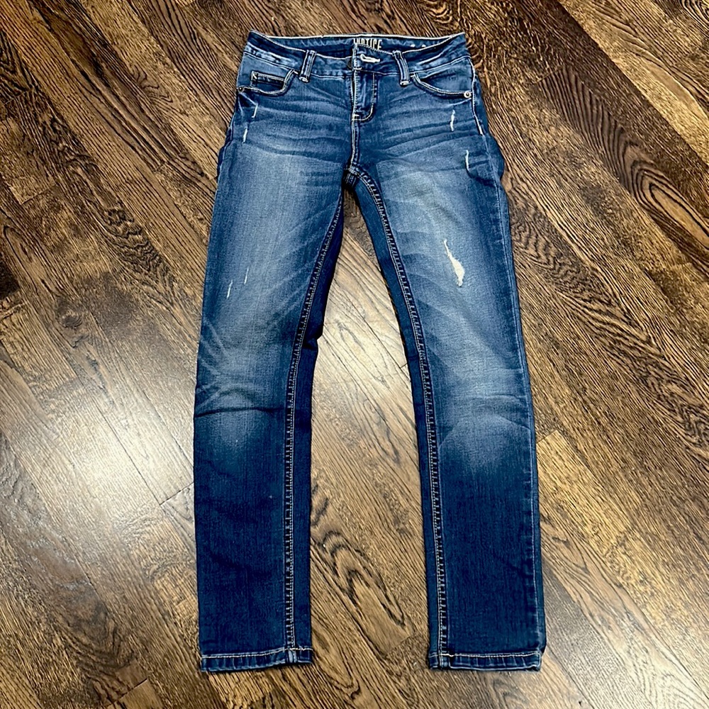 Justice, mid rise, super skinny jeans